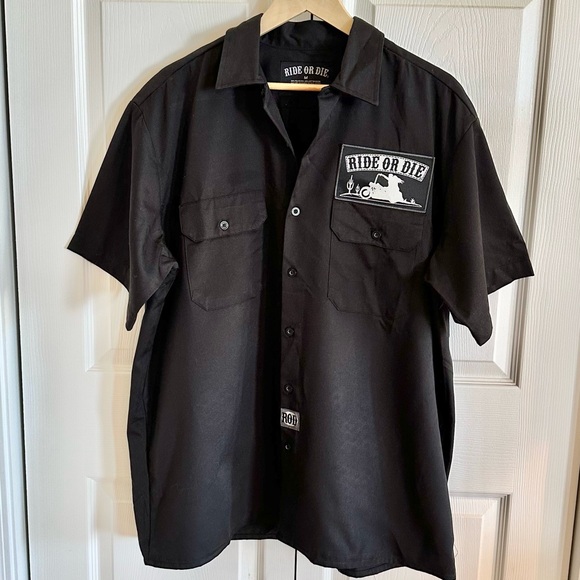 Ride or Die Black Workwear Button Up Shirt Biker Graphic M - Picture 3 of 10